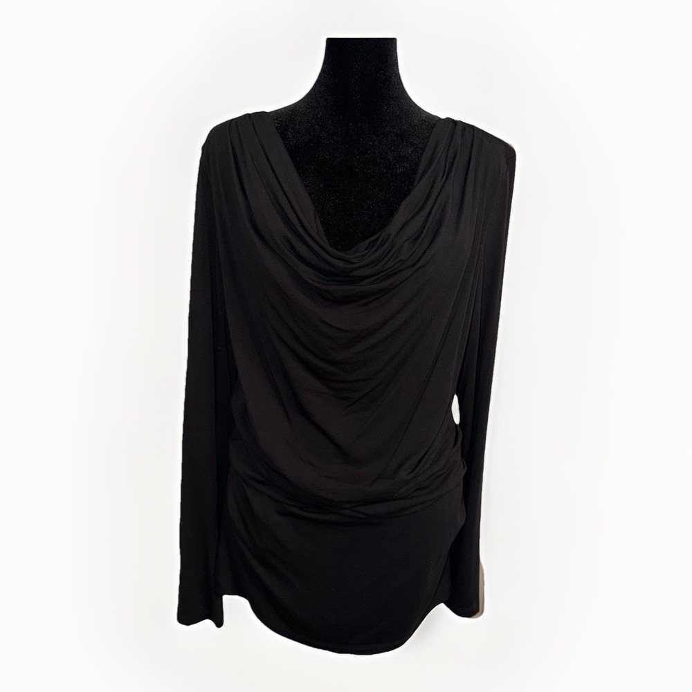 Adrianna Papell Long Sleeve Shirt Size‎ L NWT Drape Neckline Black Stretchy